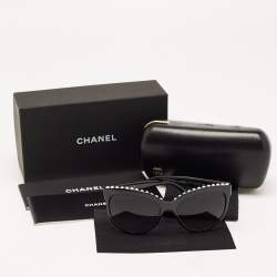 Pre Owned Chanel Black Gradient 6040-H Pearl Embellished Butterfly Sunglasses