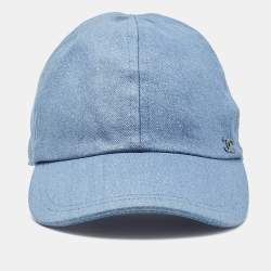 Pre Owned Chanel Blue Cotton Logo Embellished Cap M