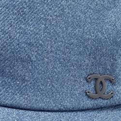 Pre Owned Chanel Blue Cotton Logo Embellished Cap M