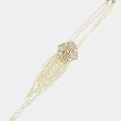 Chanel Choker Long Pearl Necklace with Antique Gold Pendant