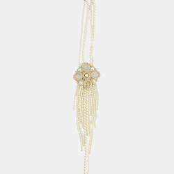 Chanel Choker Long Pearl Necklace with Antique Gold Pendant