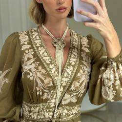 Chanel Choker Long Pearl Necklace with Antique Gold Pendant