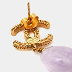 Pre Owned Chanel CC Paris-Byzance Amethyst Gold Tone Earrings