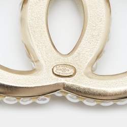 Pre Owned Chanel CC Faux Pearl Gold Tone Brooch