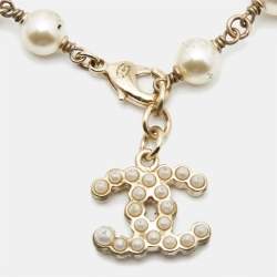 Chanel CC Faux Pearl Gold Tone Bead Charm Bracelet