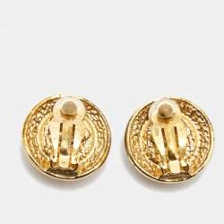 Chanel Vintage Faux Pearl Gold Plated Round Clip-on Stud Earrings