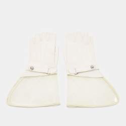 Pre Owned Chanel White Leather and PVC Fingerless Gloves Size 7.5
