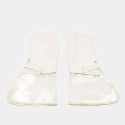 Pre Owned Chanel White Leather and PVC Fingerless Gloves Size 7.5