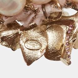 Pre Owned Chanel Strass Bee Crystal Enamel Gold Tone Fabric Choker Necklace