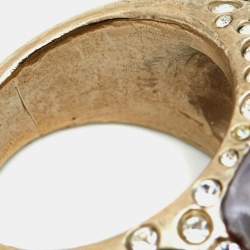 Pre Owned Chanel CC Crystal  Gripoix Enamel Gold Tone Cocktail Ring Size 54