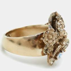 Chanel CC Crystal Camellia Cluster Gold Tone Ring  Size 52