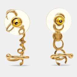 Pre Owned Chanel Coco Script Crystal Gold Tone Climber Earrings 