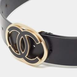 Chanel Black Leather CC Buckle Belt 80CM 