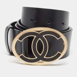 Chanel Black Leather CC Buckle Belt 80CM 
