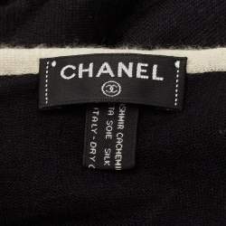 Pre Owned Chanel Black CC Logo Embroidered Cashmere and Silk Knit Scarf
