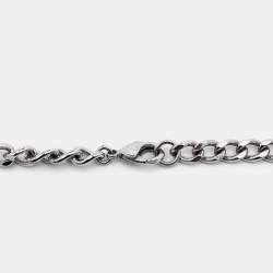 Pre Owned Chanel Logo Crystal Silver Tone Necklace