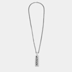 Pre Owned Chanel Logo Crystal Silver Tone Necklace