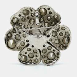 Chanel Camellia Crystals Silver Tone Brooch