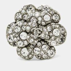 Chanel Camellia Crystals Silver Tone Brooch