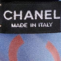 Pre Owned Chanel Light Blue All-over CC Print Silk Square Scarf