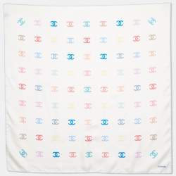 Chanel Cream All-over CC Print Silk Square Scarf