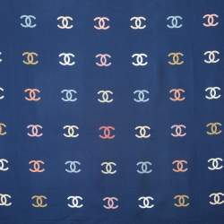 Chanel Navy Blue All-over CC Print Silk Square Scarf