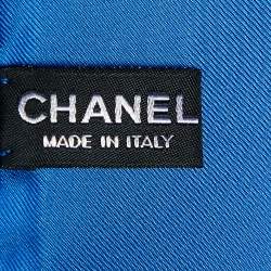 Pre Owned Chanel Blue Geometric Logo Print Silk Square Scarf