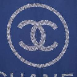 Chanel Navy Blue Zigzag Logo Print Silk Square Scarf
