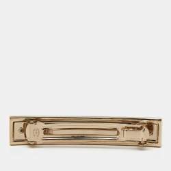 Pre Owned Chanel Logo Bi-color Enamel Gold Tone Hair Clip Barrette