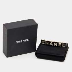 Pre Owned Chanel Logo Bi-color Enamel Gold Tone Hair Clip Barrette