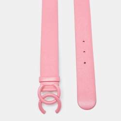 Pre Owned Chanel Pink Leather CC Buckle Belt 80CM