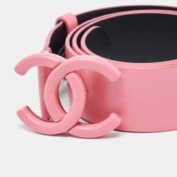 Pre Owned Chanel Pink Leather CC Buckle Belt 80CM