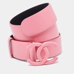 Pre Owned Chanel Pink Leather CC Buckle Belt 80CM