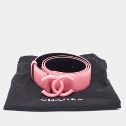 Pre Owned Chanel Pink Leather CC Buckle Belt 80CM