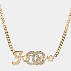مملوكة مسبقًا Chanel CC Forever Crystal Gold Tone Necklace
