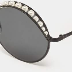 Chanel Black 4234-H Pearl Embellished Round Sunglasses