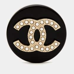 Chanel CC Resin Faux Pearl Gold Tone Brooch