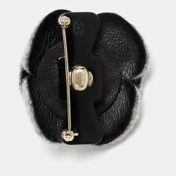 Pre Owned Chanel CC Camelia Fabric Gold Tone Brooch