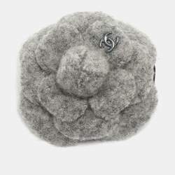 Pre Owned Chanel CC Camelia Fabric Gold Tone Brooch