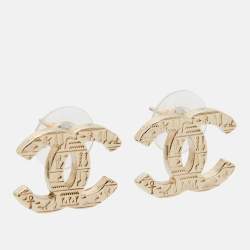 Pre Owned Chanel CC Gold Tone Earrings