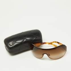 Pre Owned Chanel Brown Havana/Brown Gradient 4148 Crystal CC Shield Sunglasses