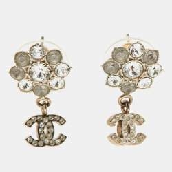 مملوكة مسبقًا Chanel CC Crystal Gold Tone Camellia Drop Earrings