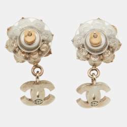 مملوكة مسبقًا Chanel CC Crystal Gold Tone Camellia Drop Earrings