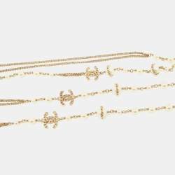 Chanel CC Faux Pearl Gold Tone Chain Link Long Station Necklace
