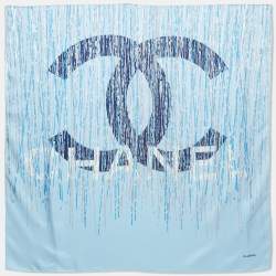 Pre Owned Chanel Blue CC Logo Print Silk Square Scarf 