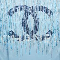 Pre Owned Chanel Blue CC Logo Print Silk Square Scarf 