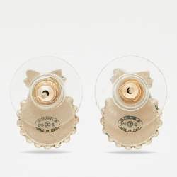 Chanel CC Bow Enamel Gold Tone Earrings