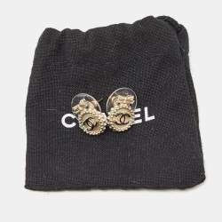 Chanel CC Bow Enamel Gold Tone Earrings