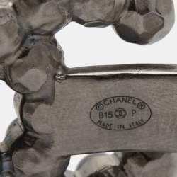 Pre Owned Chanel  CC Grey Faux Pearls Gunmetal Tone Bracelet
