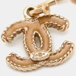 Pre Owned Chanel CC Enamel Gold Tone Earrings